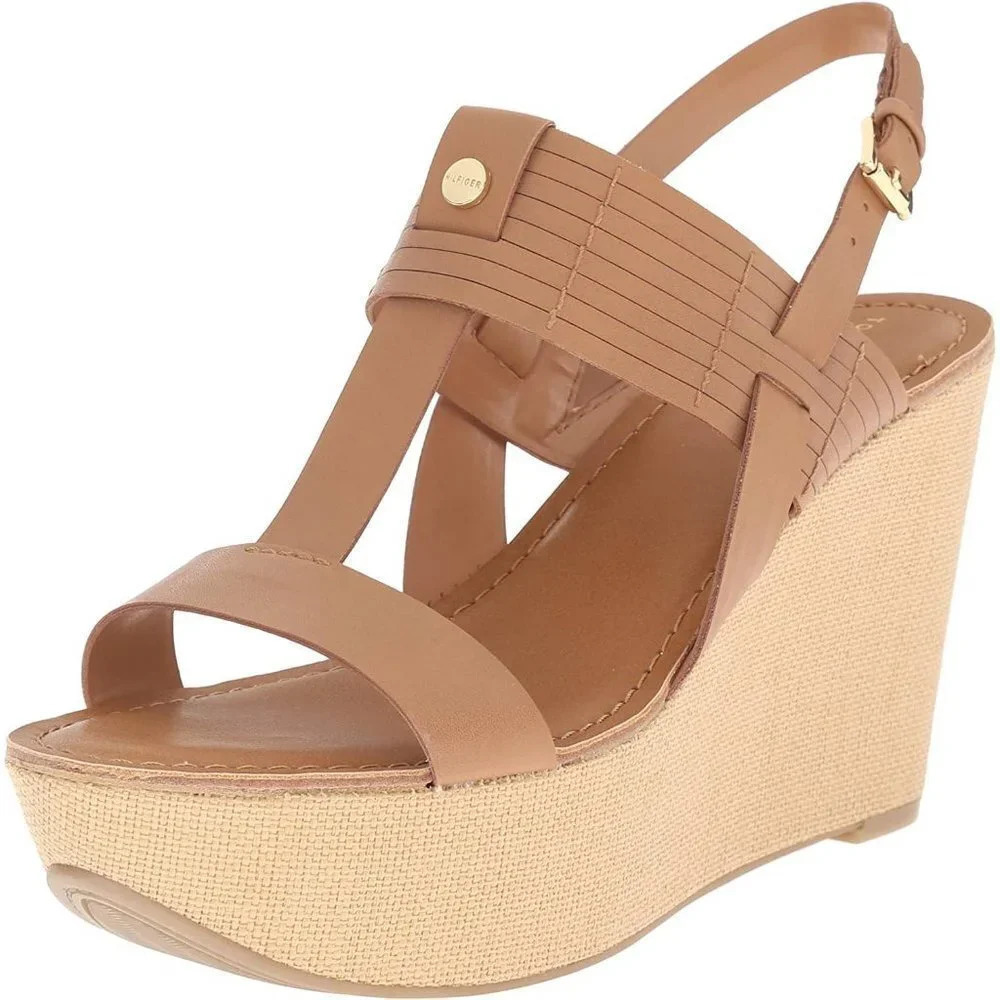 Tommy Hilfiger Tan Fiona Espadrille Vacation Sandal Wedges Shoes